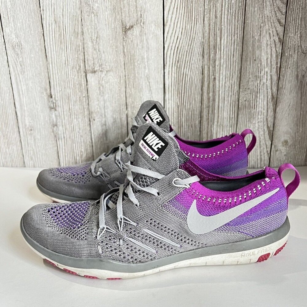 Nike Free TR Focus Flyknit Running Shoes Women's Size 7.5 Gray Purple